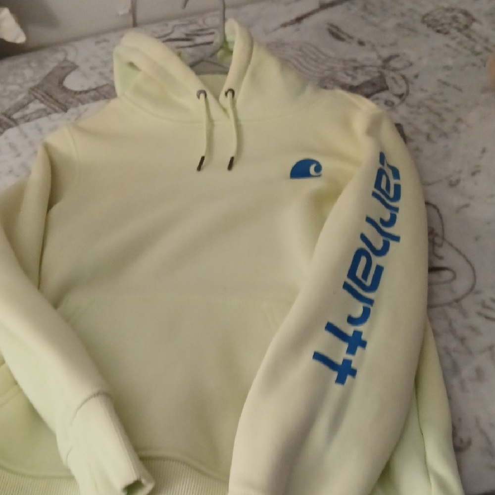 Carhartt Womens Light Cream Hoodie with Blue Logo